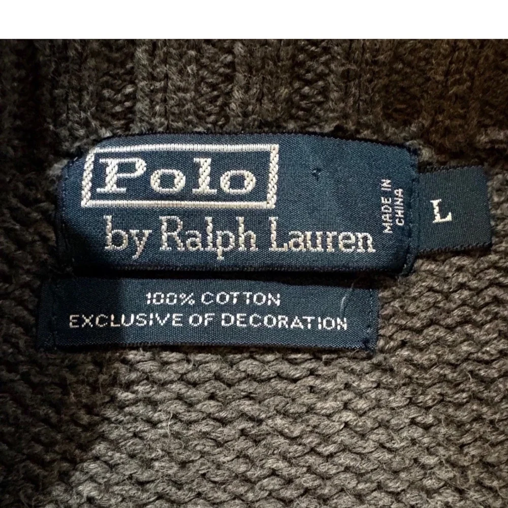 Polo Ralph Lauren Mens Grey 100% Cotton Quarter Zip Shaker Knit Sweater Large